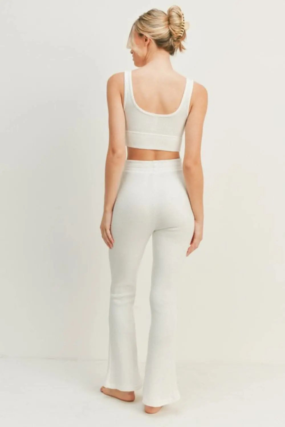 Kimberly C Waffle Tank and High Waist Flare Pants Set - Love Salve